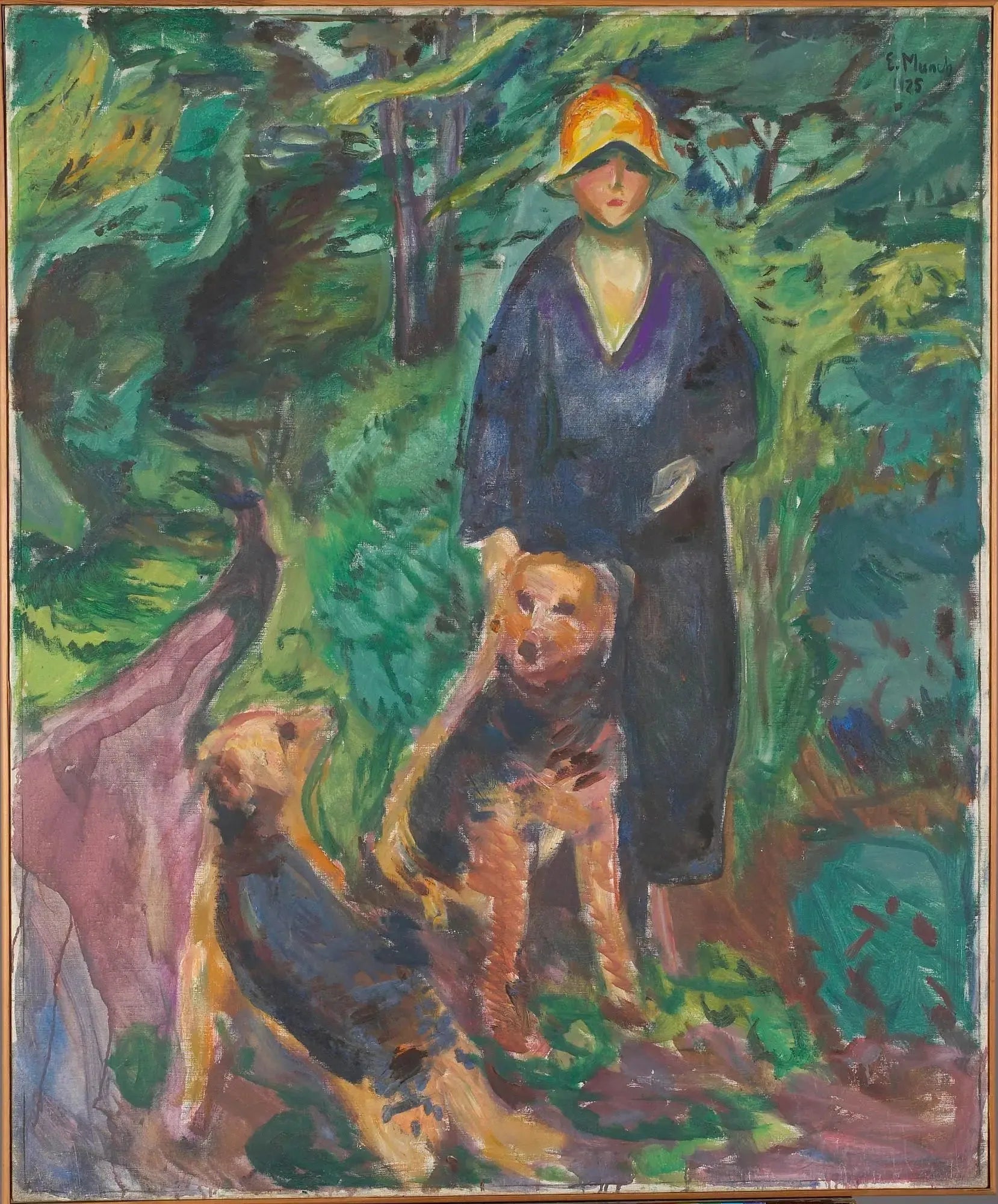 Femme avec airdale terrier - Edvard Munch image 1 reproduction artisanale de tableau