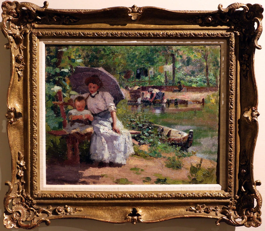Kobieta z dzieckiem siedząca w lesie - Federico Zandomeneghi