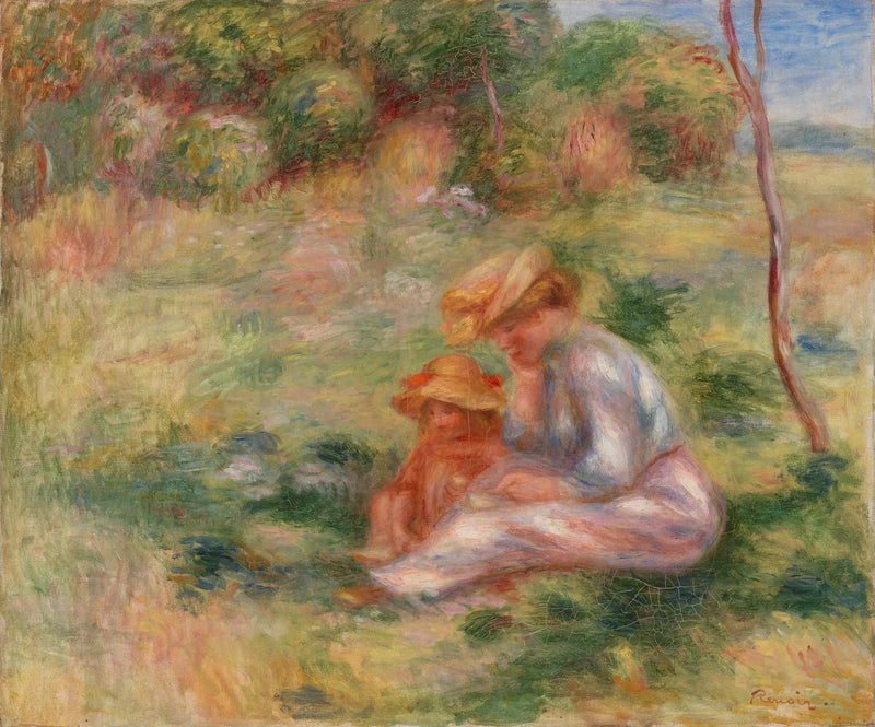 Kobieta z dzieckiem na trawie - Pierre-Auguste Renoir