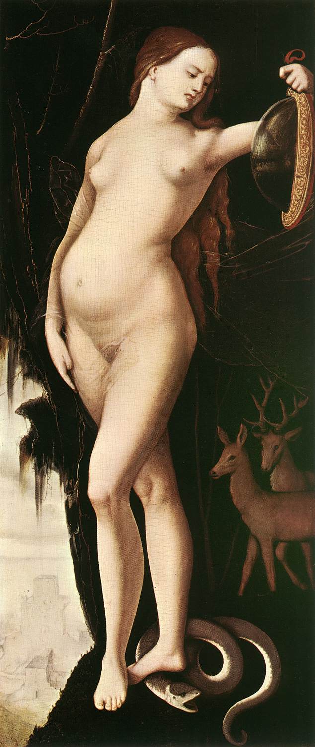 Kobieta z lustrem, wężem, jeleniem i psem - Hans Baldung Grien