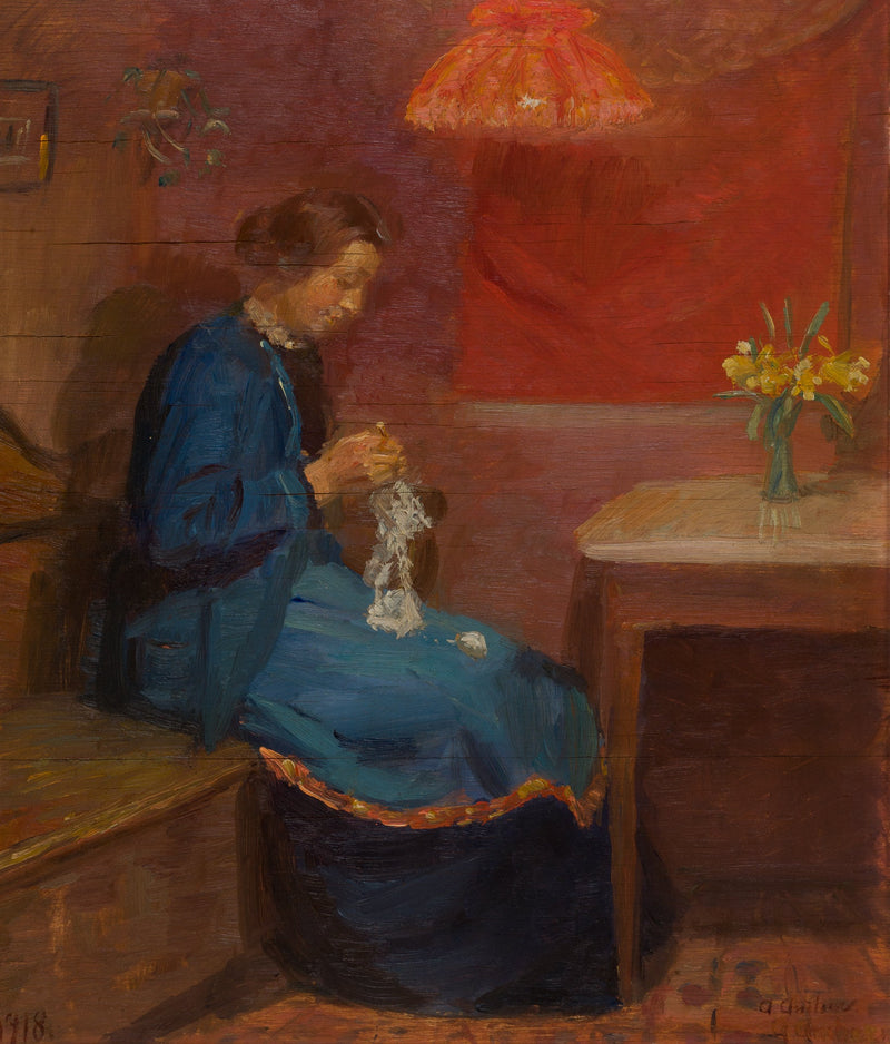 Kobieta z pracą na igle. - Anna Ancher
