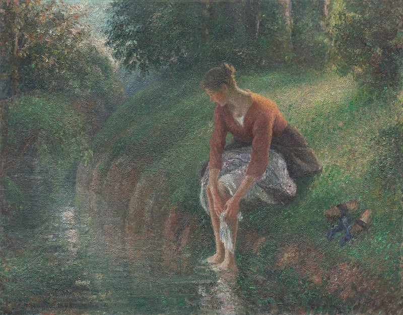 Kobieta mocząca stopy w strumieniu - Camille Pissarro