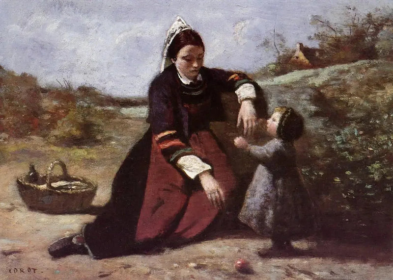 Bretońska kobieta i jej mała córka - Jean-Baptiste Camille Corot