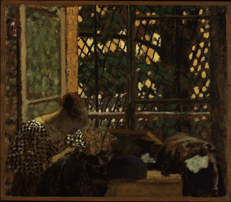 Kobieta szyjąca przed oknem ogrodu - Édouard Vuillard