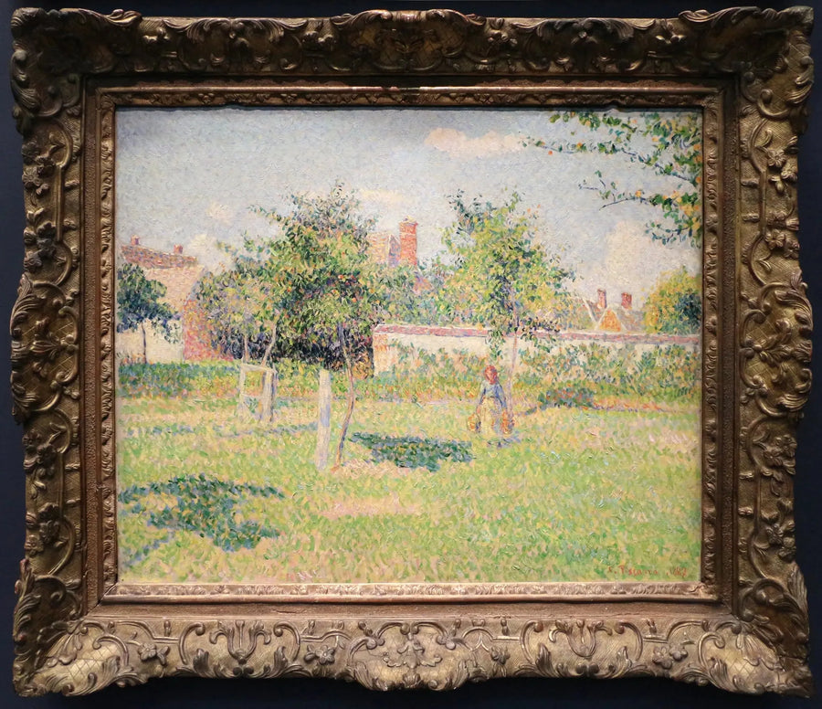 Kobieta w ogrodzie, wiosenne słońce na łące w Éragny - Camille Pissarro
