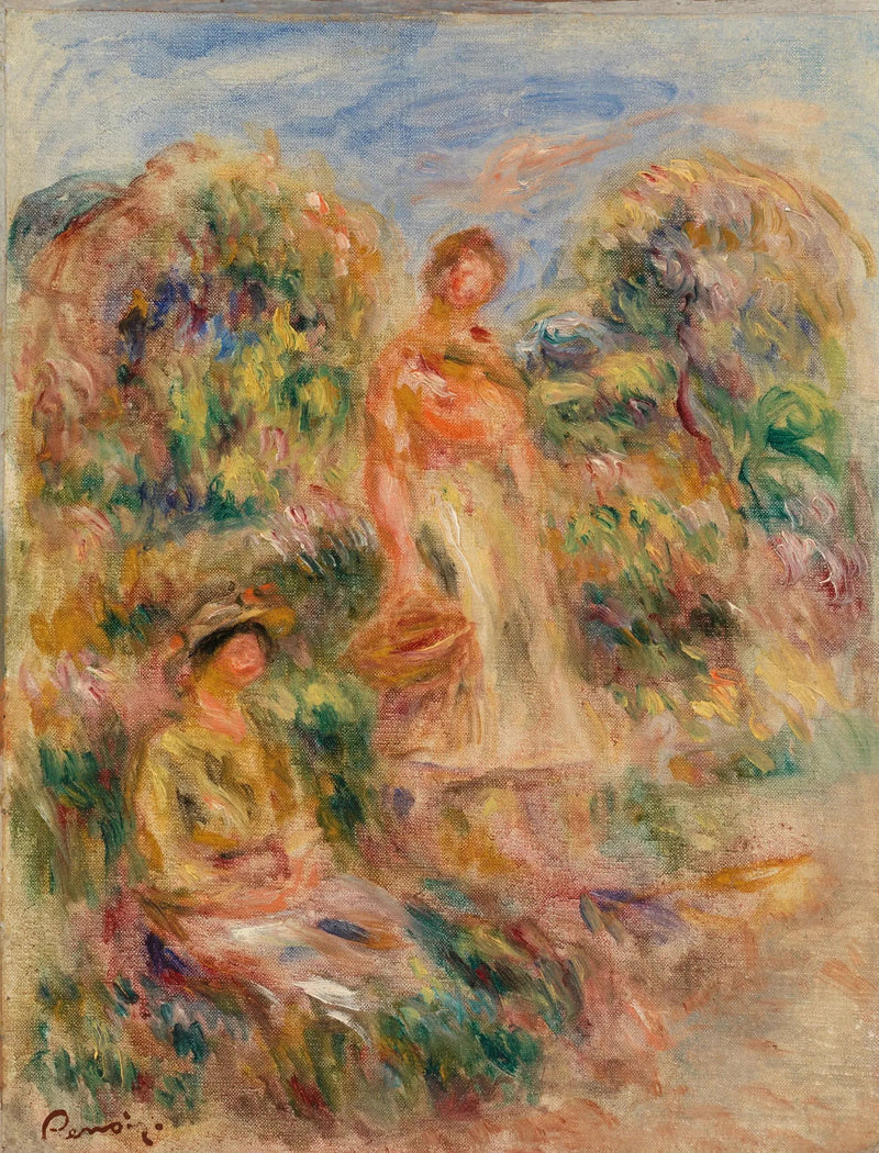 Kobieta stojąca i kobieta siedząca w krajobrazie - Pierre-Auguste Renoir