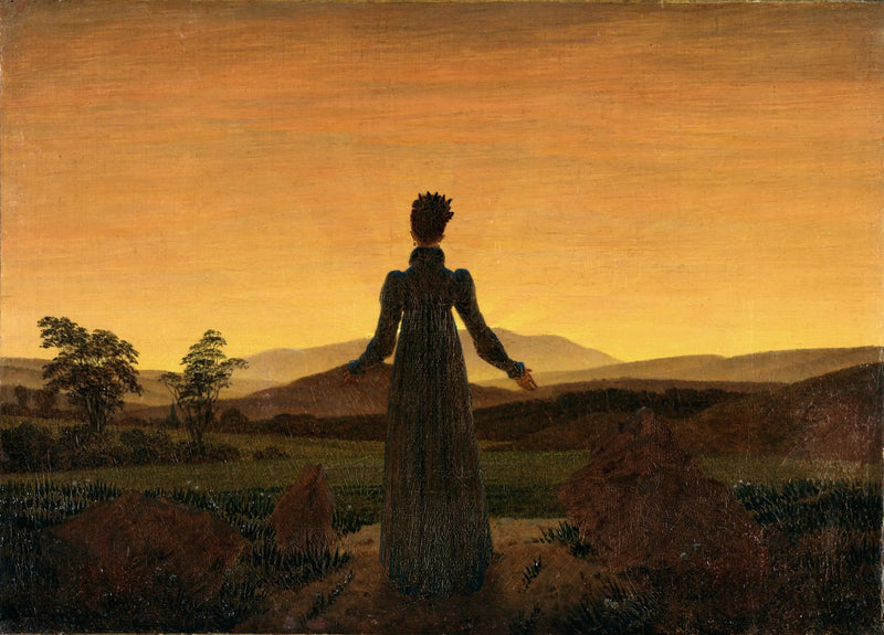 Kobieta przed zachodem słońca - Caspar David Friedrich