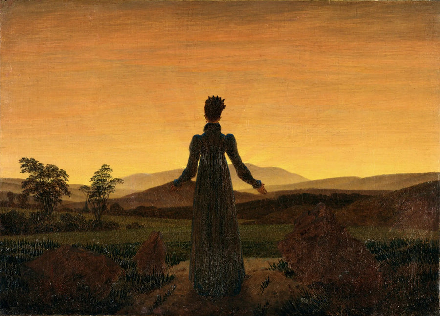 Kobieta przed zachodem słońca - Caspar David Friedrich