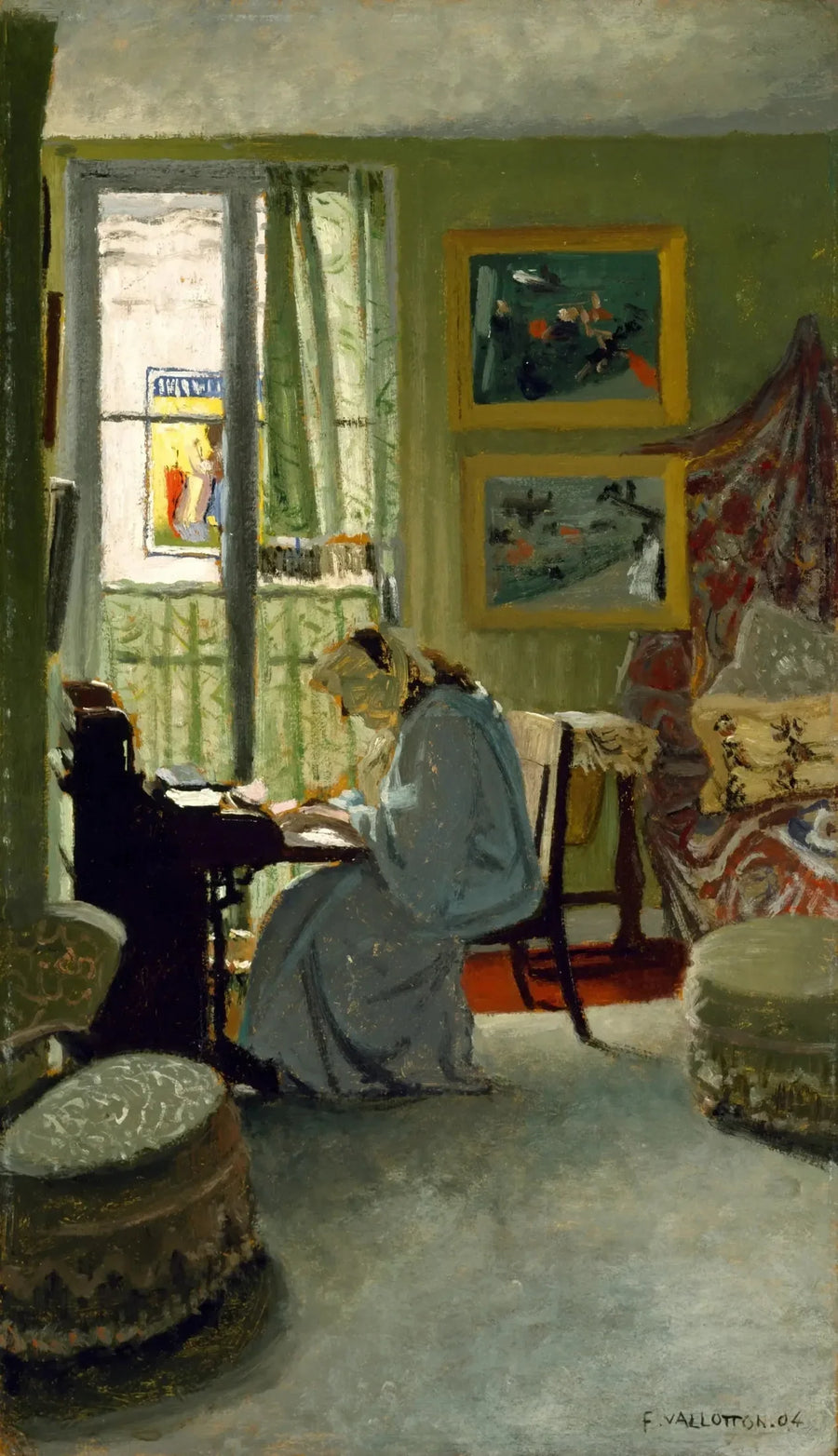 Kobieta pisząca w wnętrzu - Félix Vallotton