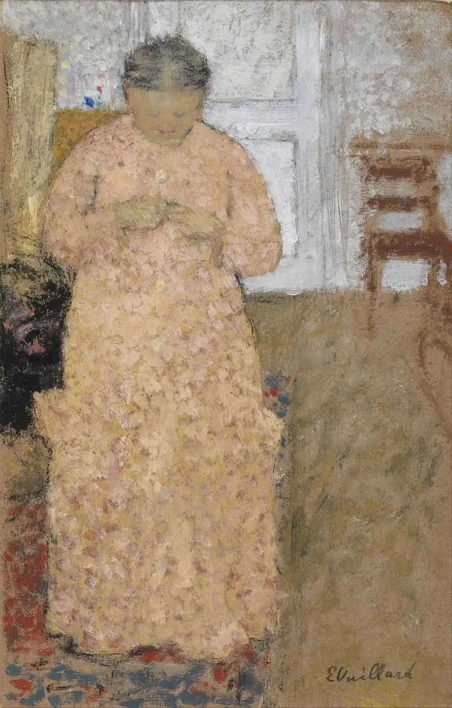 Kobieta w różowym swetrze dziergająca - Édouard Vuillard