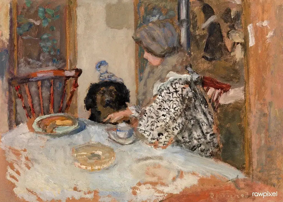 Kobieta i pies przy stole - Pierre Bonnard