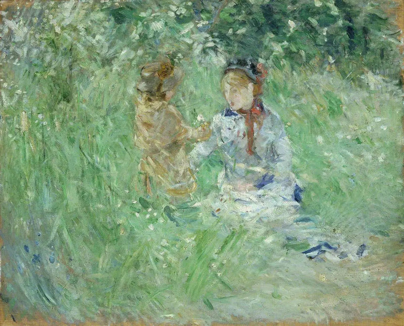 Kobieta i dziecko na łące w Bougival - Berthe Morisot