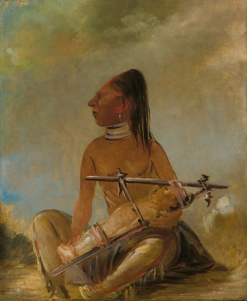 Kobieta i dziecko, pokazując jak głowy dzieci są spłaszczone - George Catlin