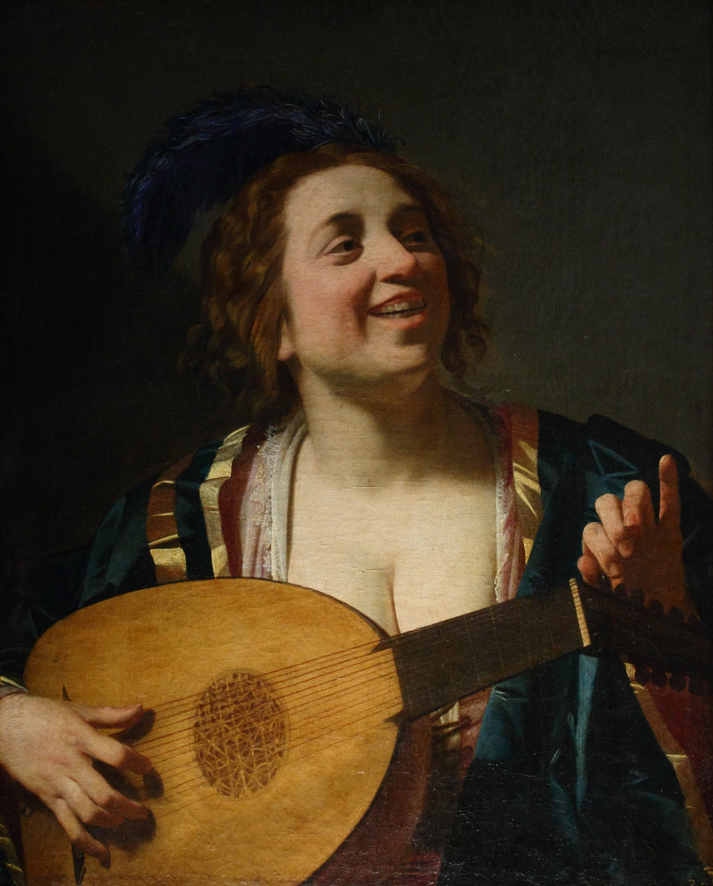 Femme jouant du luth - Gerrit van Honthorst - Alpha Reproduction