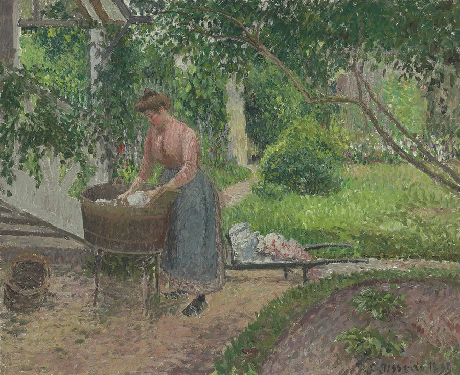 Kobieta piorąca bieliznę w ogrodzie, Éragny - Camille Pissarro