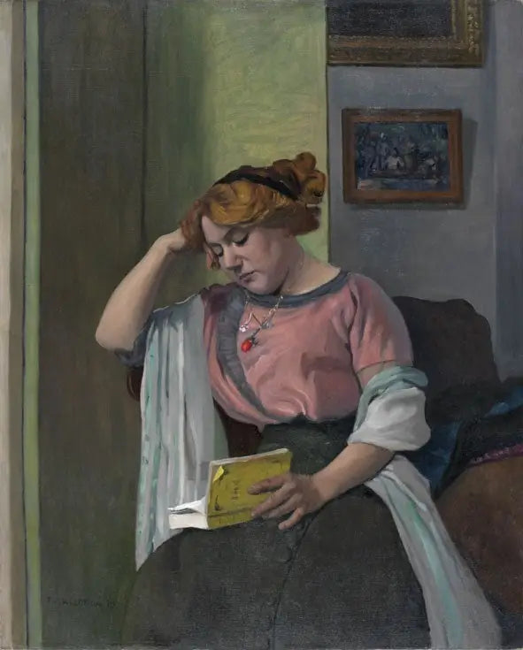 Kobieta czytająca w wnętrzu - Félix Vallotton