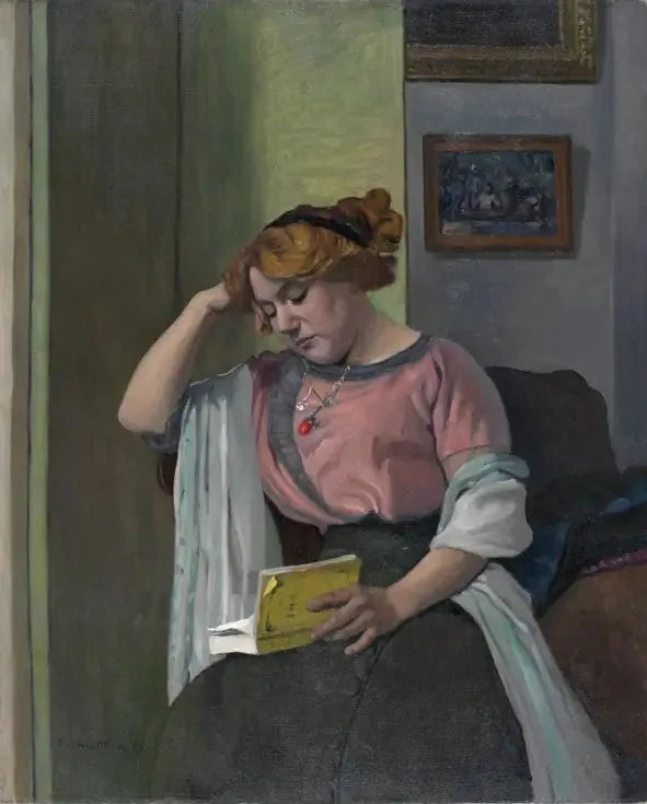 Kobieta czytająca w wnętrzu - Félix Vallotton