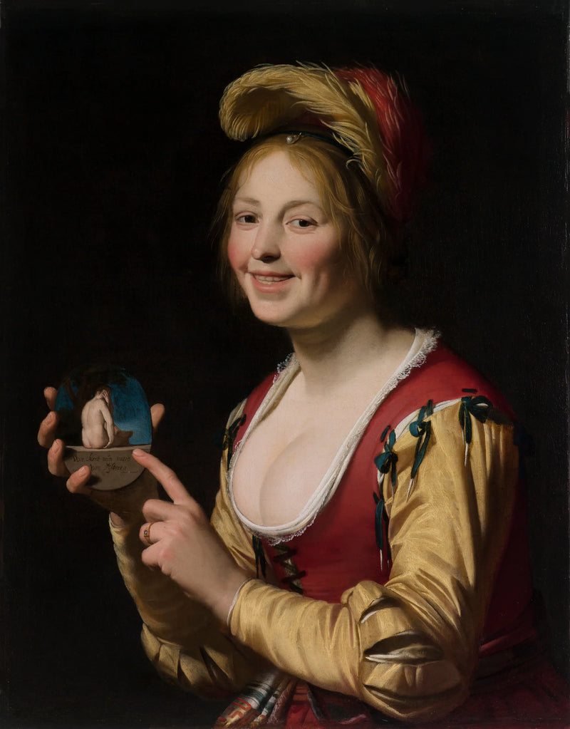 Kobieta pokazująca obscenny przedmiot - Gerrit van Honthorst
