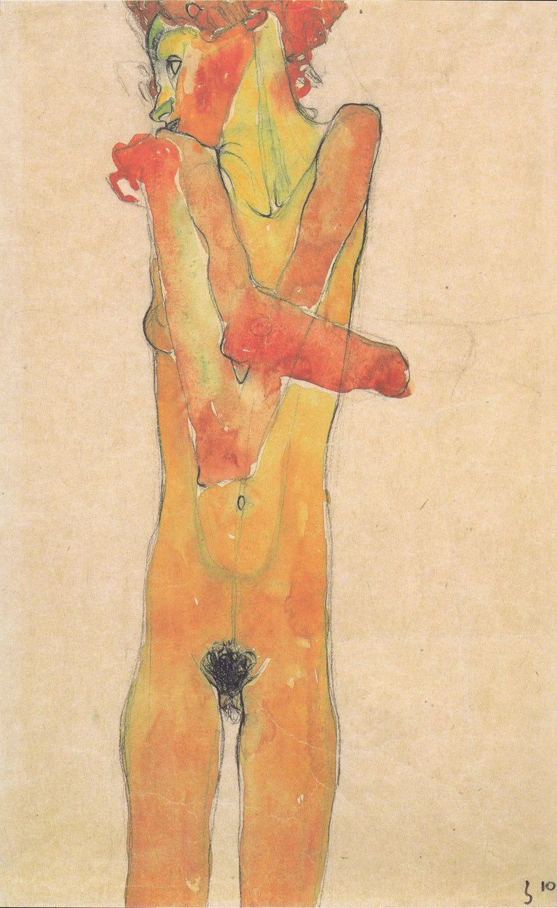 Naga kobieta stojąca z założonymi rękami - Egon Schiele