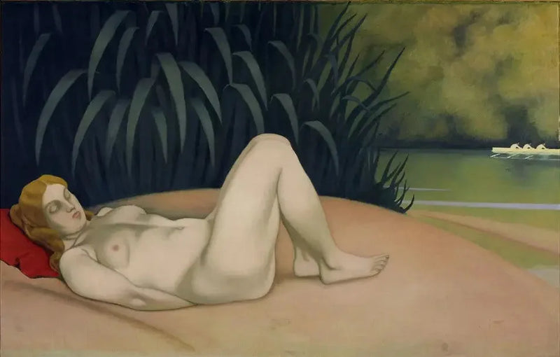 Nagą kobieta śpiąca nad brzegiem wody - Félix Vallotton