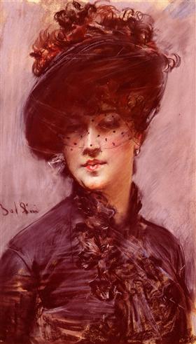 Kobieta w czarnym kapeluszu i chuście - Giovanni Boldini