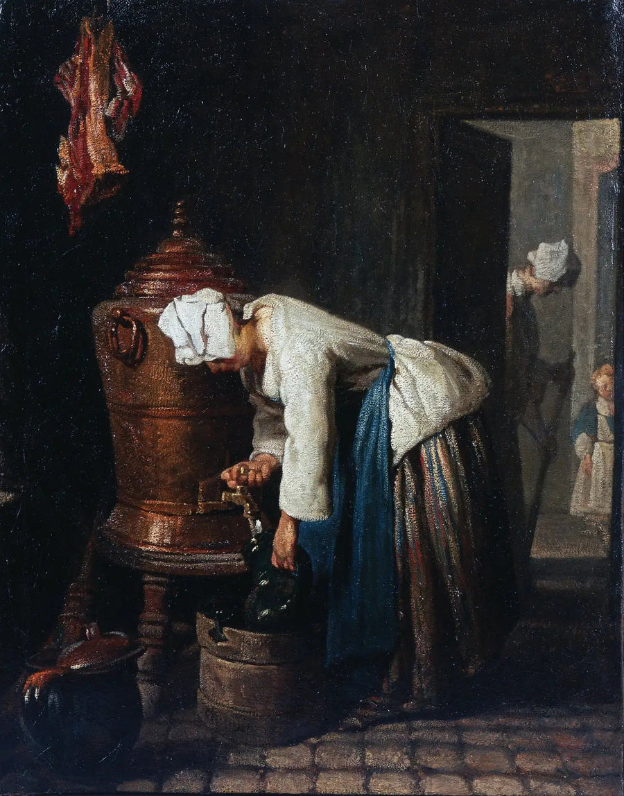 Kobieta czerpiąca wodę ze zbiornika - Jean Simeón Chardin
