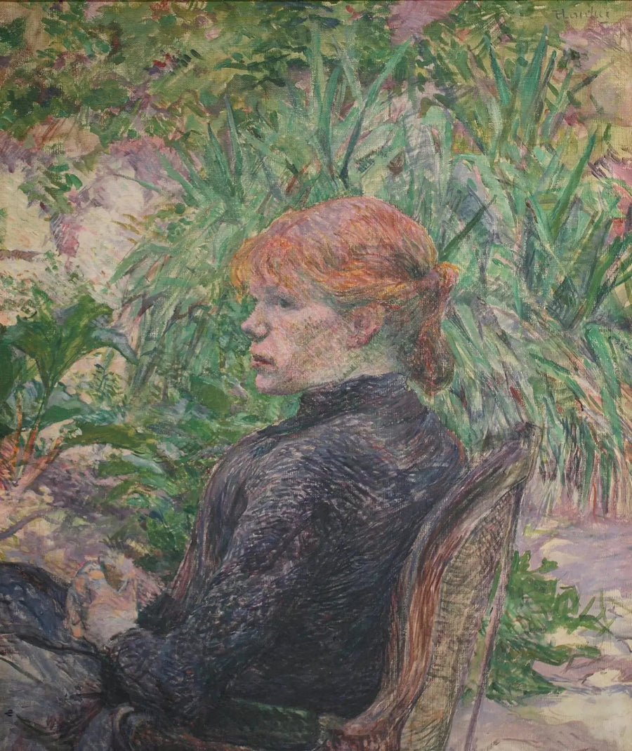 Ruda kobieta siedząca w ogrodzie pana Forest - Henri de Toulouse-Lautrec