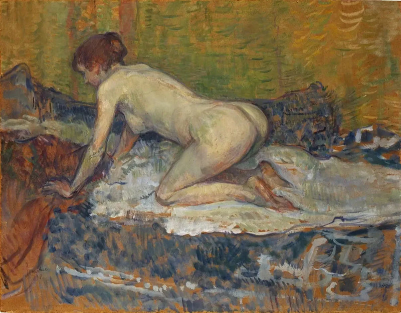 Czerwona kobieta nago w pozycji kucającej - Henri de Toulouse-Lautrec