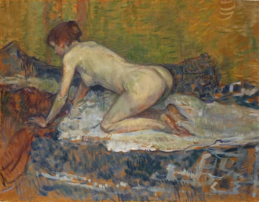Czerwona kobieta nago w pozycji kucającej - Henri de Toulouse-Lautrec
