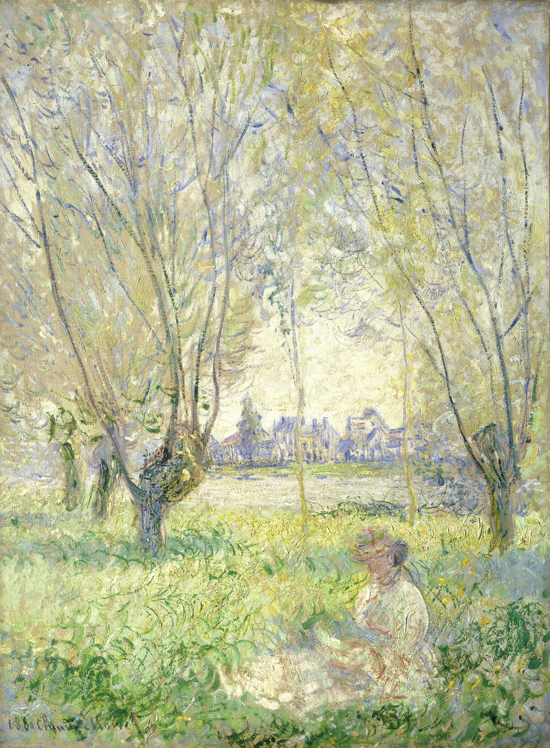 Kobieta siedząca pod wierzbami (W613) - Claude Monet