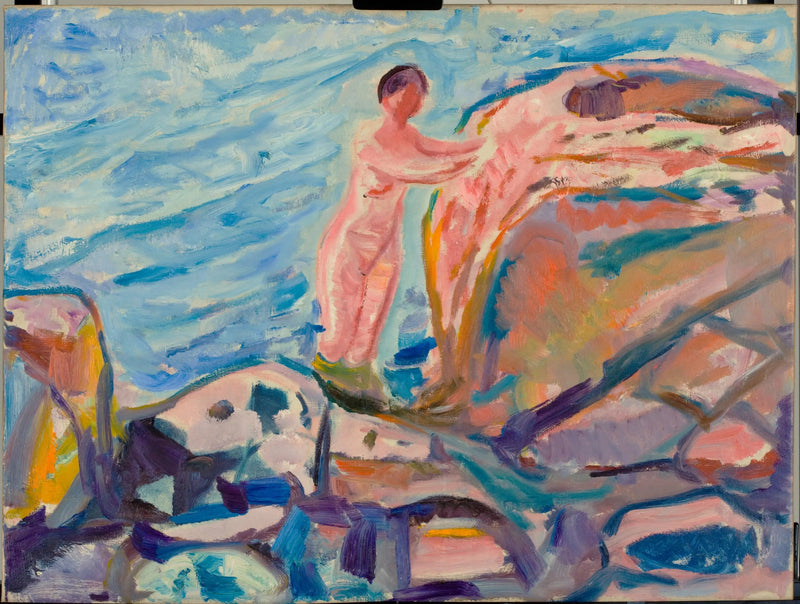 Kobieta kąpiąca się w pobliżu czerwonej klify - Edvard Munch
