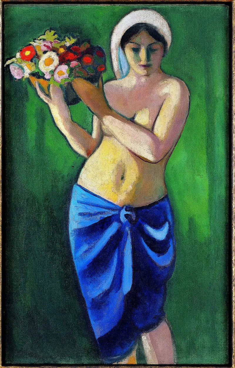 Kobieta trzymająca miskę kwiatów - August Macke