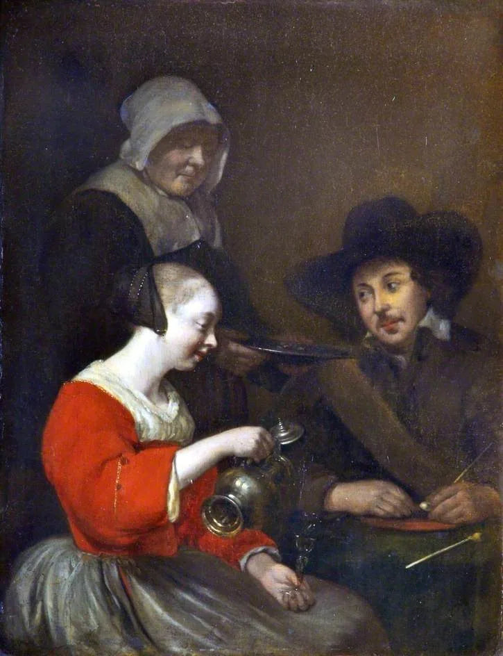 Femme versant du vin - Gerard ter Borch image 1 copie de tableau peinte à la main