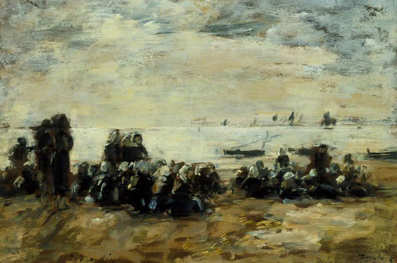 Kobiety czekające na łodzie rybackie na plaży w Berck - Eugène Boudin