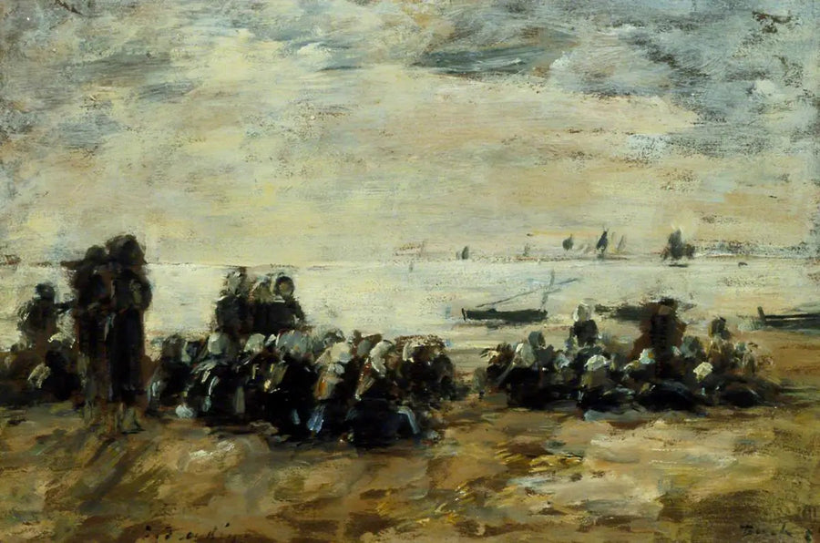 Kobiety czekające na łodzie rybackie na plaży w Berck - Eugène Boudin