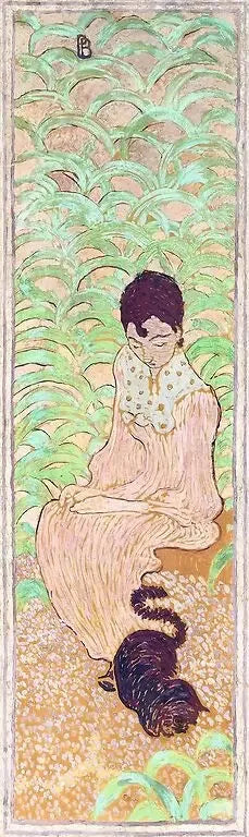 Kobiety w ogrodzie: kobieta siedząca z kotem - Pierre Bonnard