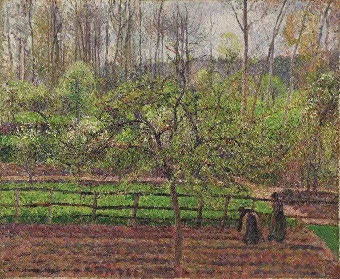 Kobiety w ogrodzie, wiosna, szary czas, Éragny - Camille Pissarro