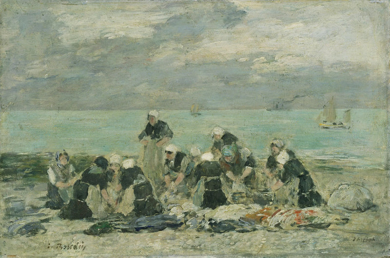 Kobiety piorące bieliznę w Étretat - Eugène Boudin