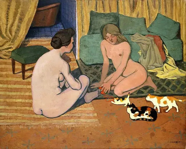 Nagie kobiety z kotami - Félix Vallotton