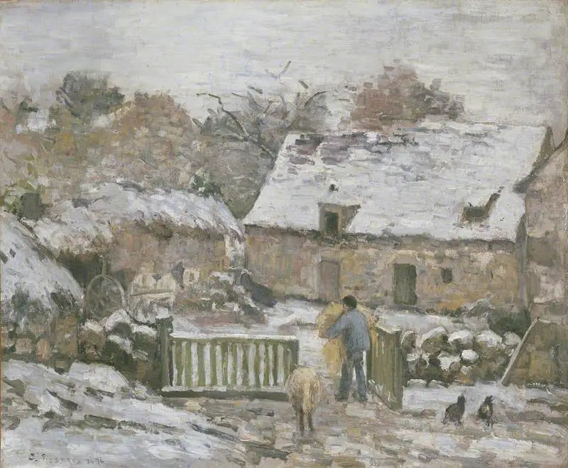 Farma w Montfoucault, efekt śniegu - Camille Pissarro