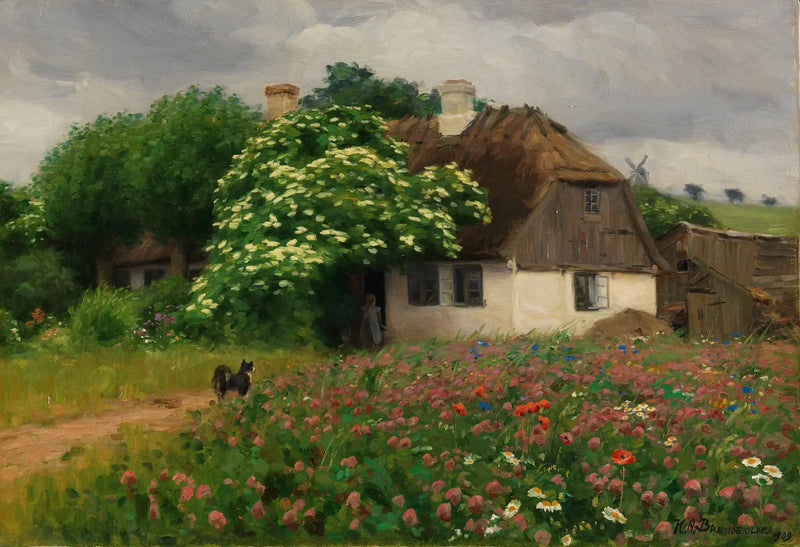 Farmerka z polami kwiatów - H. A. Brendekilde