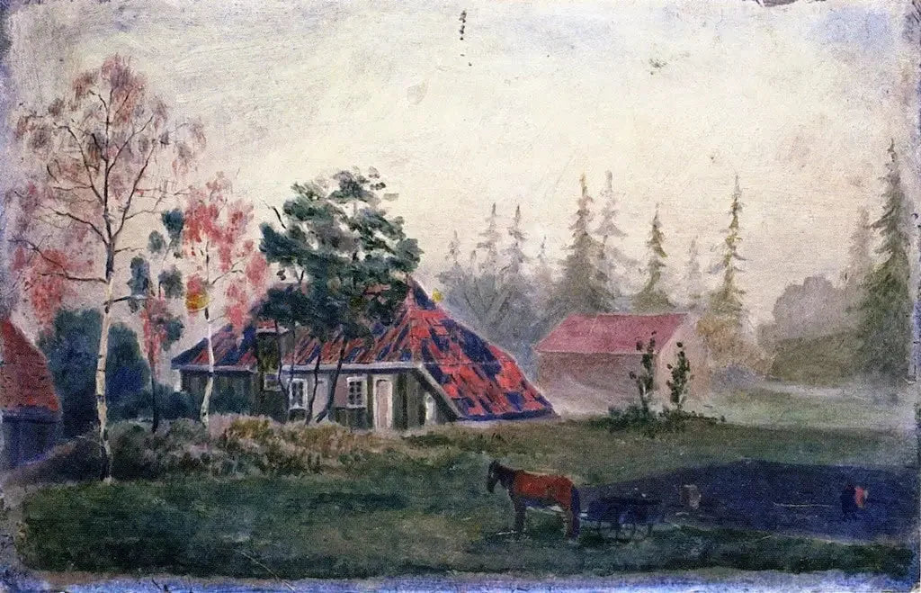 Ferme Cheval et Wagon devant les bâtiments - Edvard Munch image 1 tableau peint à l’huile sur toile