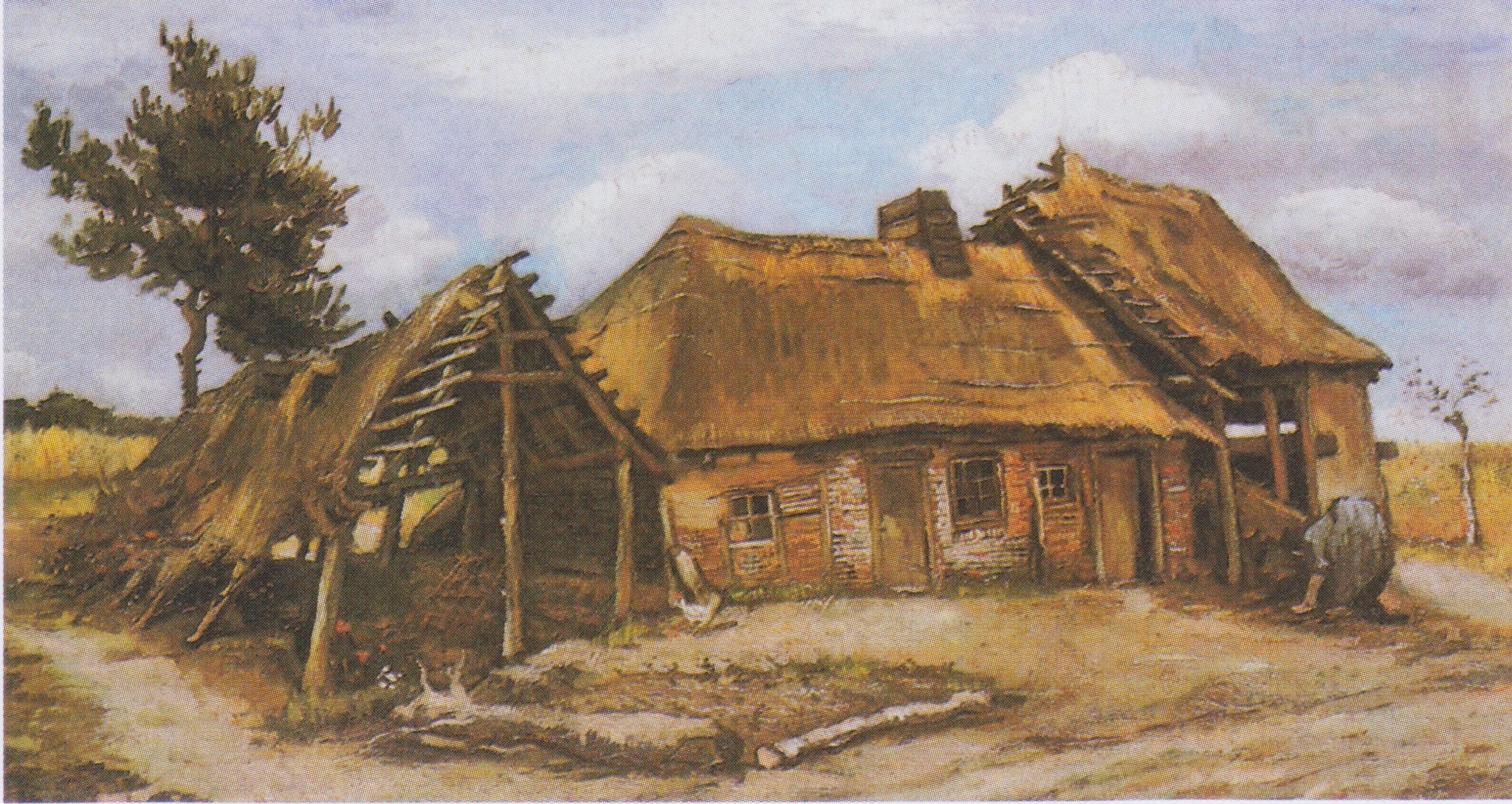 Ferme avec grange délabrée et femme penchée F1669 JH825 — Vincent van Gogh