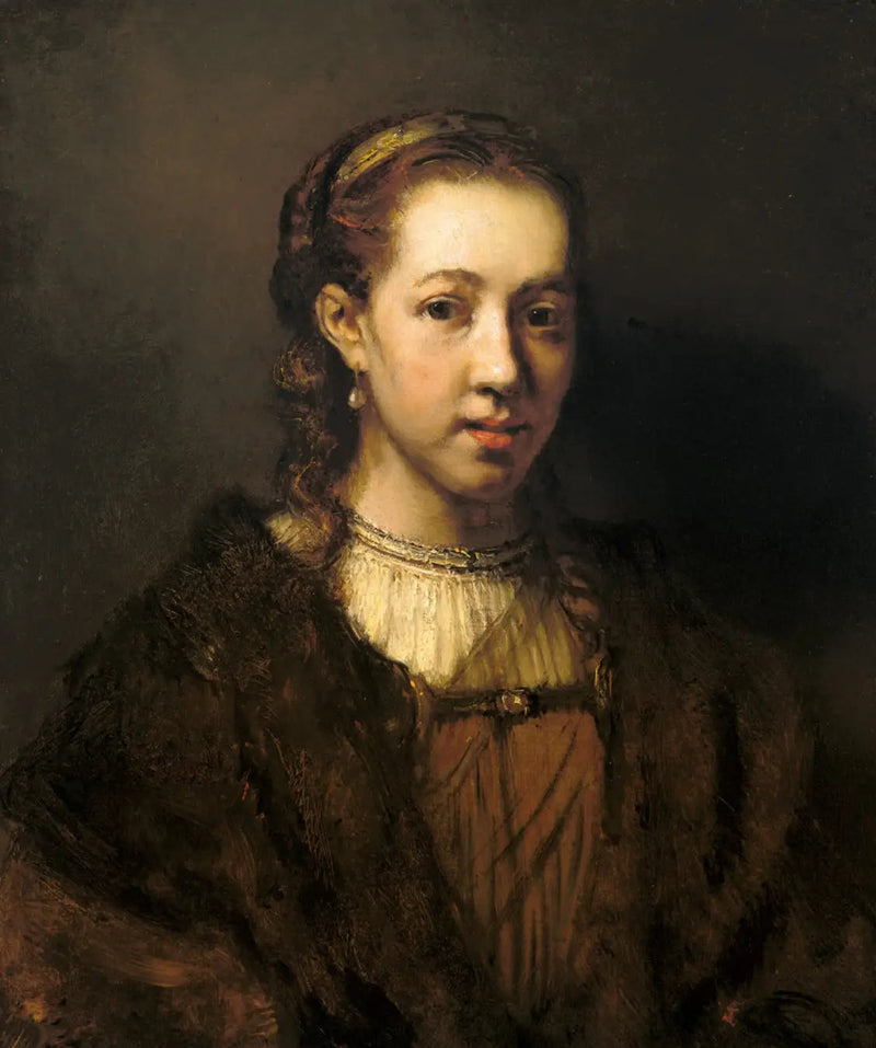 Półpostać kobiety w fantazyjnym kostiumie - Rembrandt
