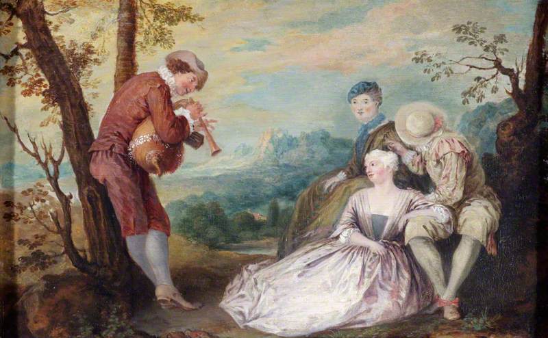 Postacie na pejzażu arkadyjskim - Antoine Watteau