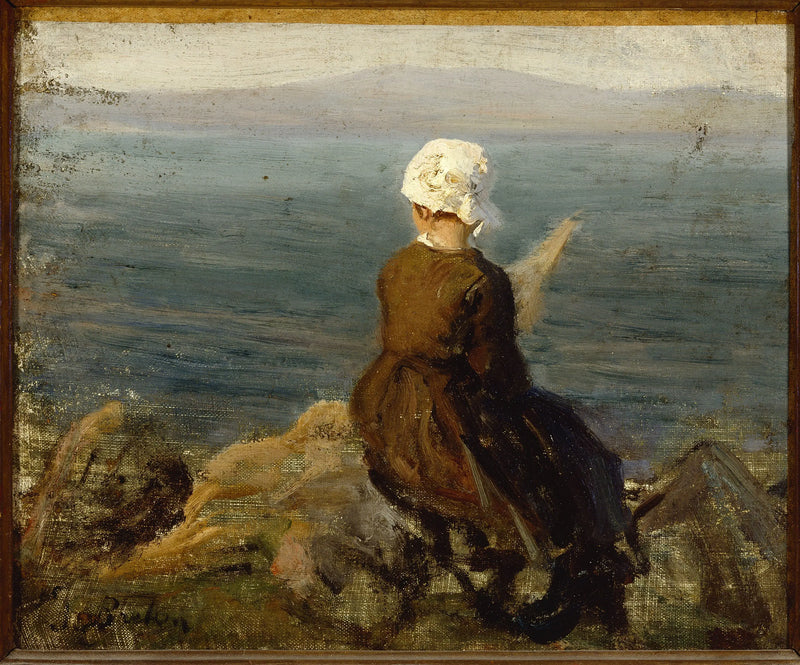 Przędzarka na skałach w Douarnenez - Jules Breton