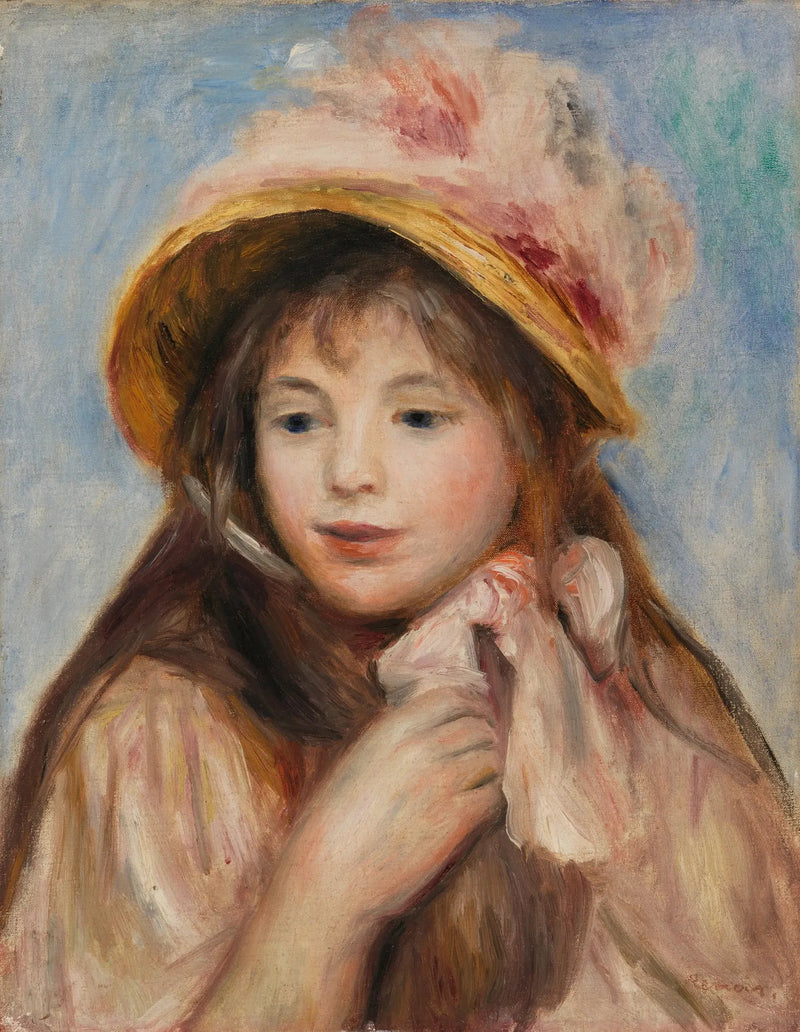 Dziewczyna w różowej czapce (Młoda dziewczyna w różowym kapeluszu) - Pierre-Auguste Renoir
