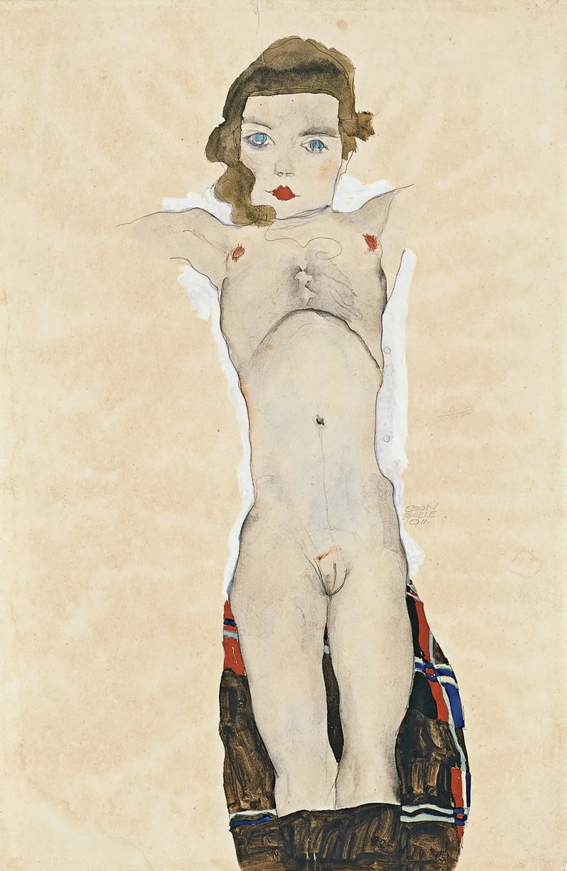 Nagie dziewczę z wyciągniętymi ramionami - Egon Schiele