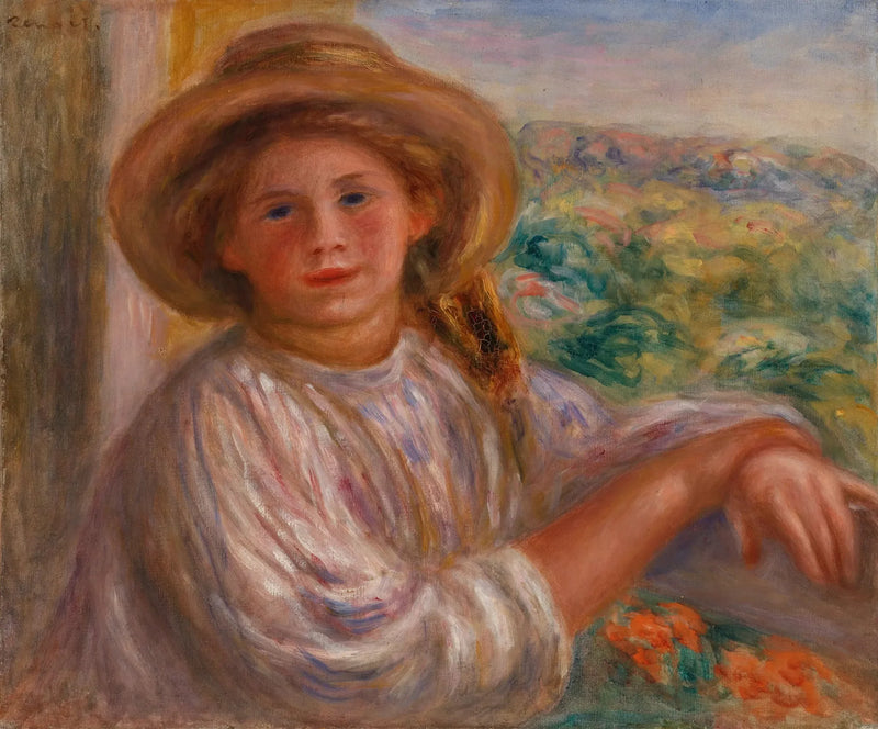 Dziewczyna na balkonie, Cagnes (Młoda kobieta na balkonie, Cagnes) - Pierre-Auguste Renoir