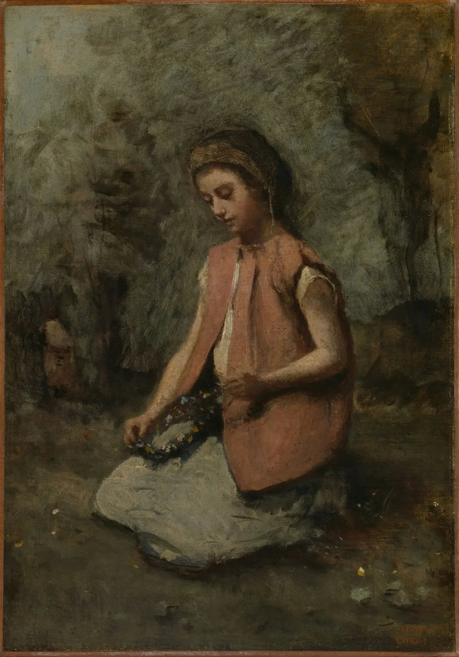 Dziewczyna tnąca girlandę - Jean-Baptiste Camille Corot